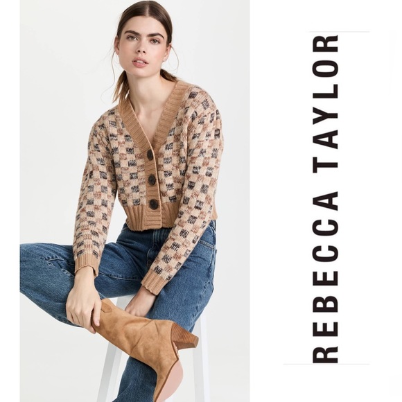 REBECCA TAYLOR Wool & Cashmere-Blend Crop Cardigan Light Academia XL - Picture 11 of 11